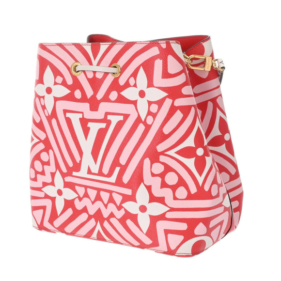 Louis Vuitton Nano Noé Bucket Bag White Pink Monogram LOUIS VUITTON Monogram LV Crafty Neo Noe White Pink Rouge Canvas Shoulder Bag